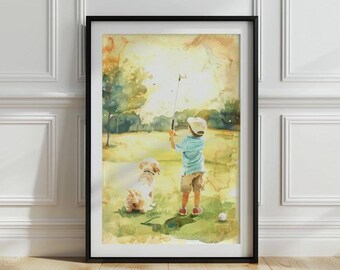 Impresión de golf de Labrador Retriever, decoración de habitación de niño con golf, arte de pared de Labrador Retriever jugando al golf, perro jugando al golf, impresión de Labrador, imprimible, P #20