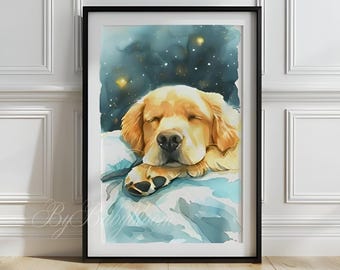 Sleeping Golden Retriever Print: Dreamy Puppy Nursery Decor (Digital Download)