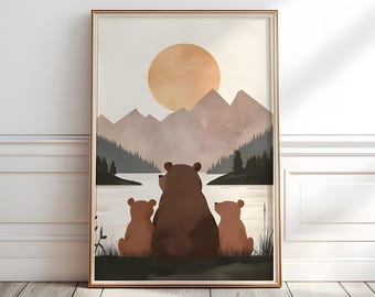 Bear Family Nursery Print: Woodland Animals Wall Art (Digital Download