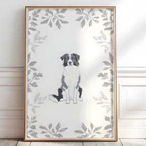 Border Collie Vintage Nursery Wall Art, Border Collie Floral Print, Border Collie Nursery Wall Art, Cottagecore Dog Illustration, P659