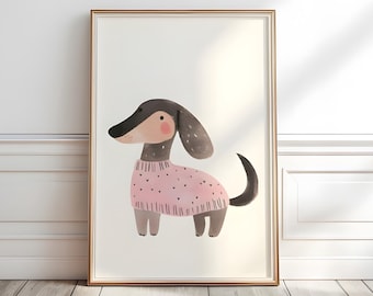 Dachshund Nursery Art: Chocolate Wiener Dog Print (Digital Download