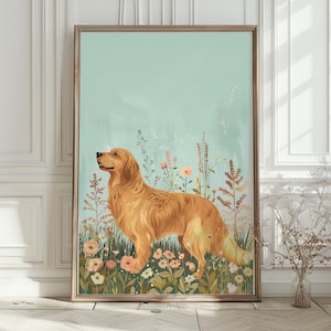Golden Retriever Print, Labrador print, Dog nursery wall art, Vintage nursery, Baby Girl room decor, Puppy nursery decor,  Digital DOWNLOAD