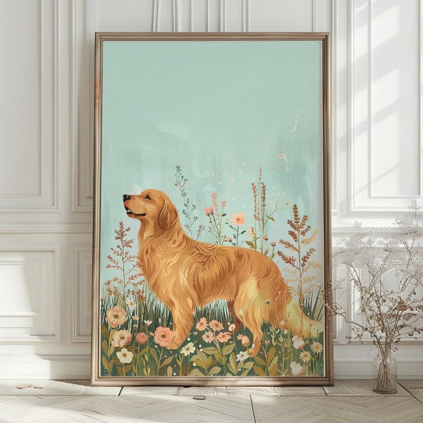 Golden Retriever Print, Labrador print, Dog nursery wall art, Vintage nursery, Baby Girl room decor, Puppy nursery decor,  Digital DOWNLOAD