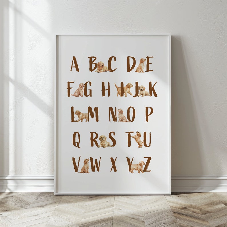 Labrador Alphabet Print, Golden Retriever Alphabet Print, Dog Alphabet ...