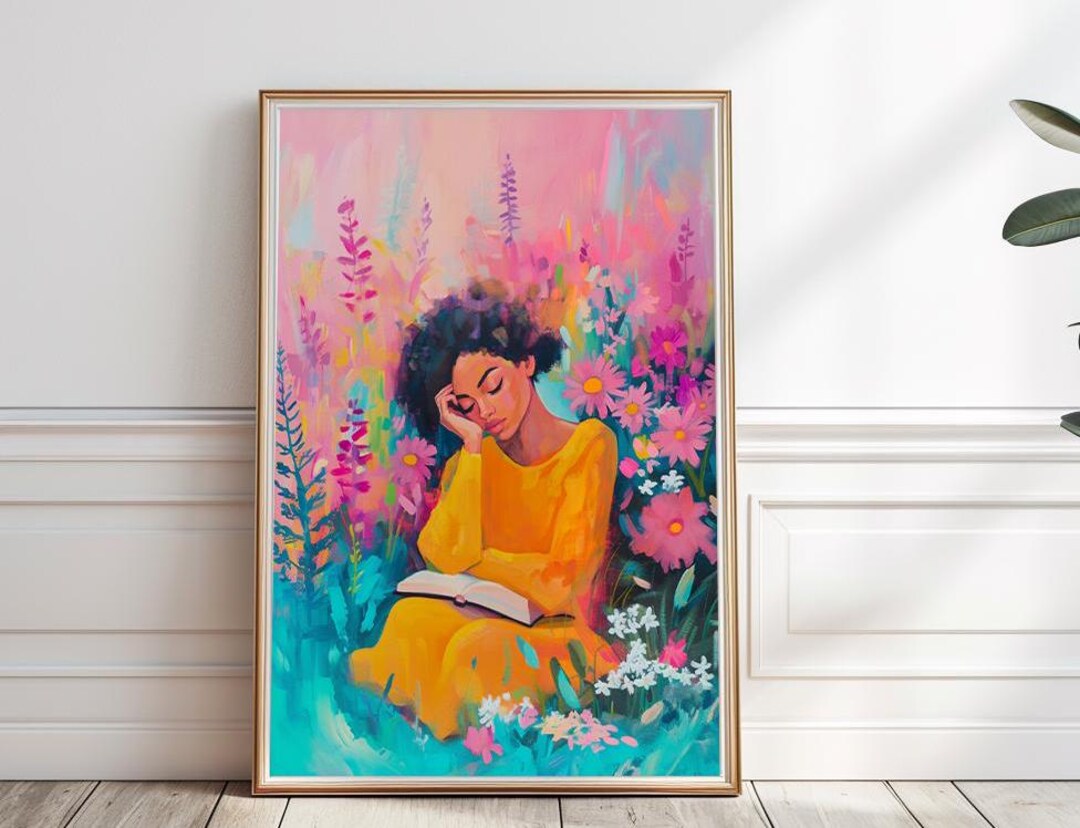 Black Woman Reading Book Art Print, African American Girl Wall Art ...