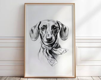 Impression de croquis de portrait de teckel : illustration vintage de chien wiener (téléchargement numérique)