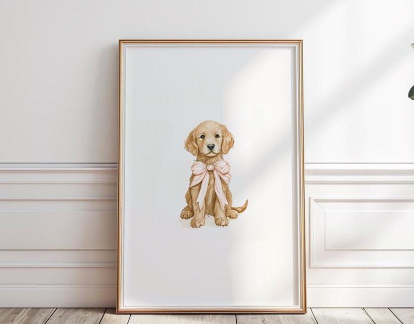 Golden Retriever print, Puppy wall art, Dog nursery print, Girl Room Wall Art ,Puppy nursery decor, Girl nursery decor, Digital Print, P#61