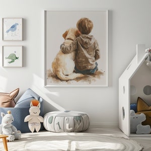 Labrador Retriever nursery print, Boy and Dog print, Toddler room decor, Dog nursery wall art, Kid room decor, Printable kids art, Download image 4