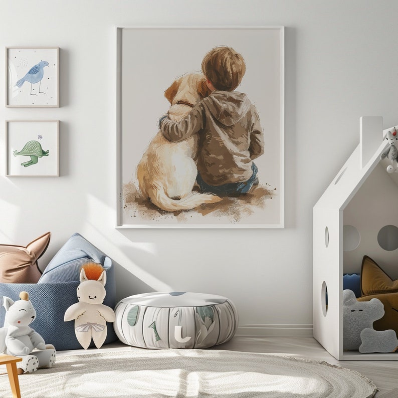 Labrador Retriever nursery print, Boy and Dog print, Toddler room decor, Dog nursery wall art, Kid room decor, Printable kids art, Download image 4