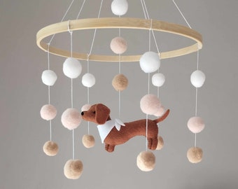 Dachshund baby mobile, Dog mobile nursery,Dachshund cot mobile, Gender Neutral mobile, Puppy cot mobile, Dachshund Nursery Decor, Baby gift