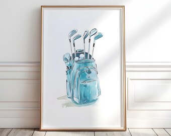 Golf Nursery Wall Art, Golf Bag nursery Print for Boy, Watercolor Golf Clubs Print, Printable golf poster, Dorm Decor, Golf Lover Gift, P572