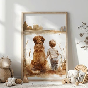 Lámina infantil de Labrador Retriever, lámina infantil con perro, decoración infantil, arte mural para habitación de perro, decoración infantil, acuarela Labrador, descargar