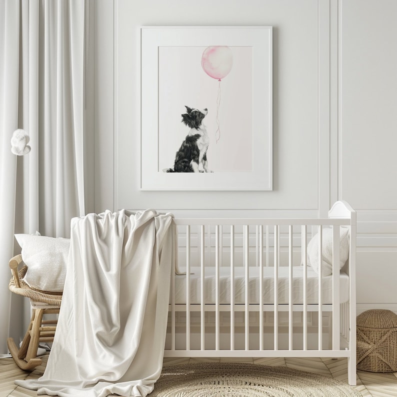 Arte de pared de Border Collie, impresión de guardería de perro, decoración de guardería de cachorro, impresión de Border Collie, arte de pared para habitación de niña, arte de guardería lindo, imprimible imagen 7
