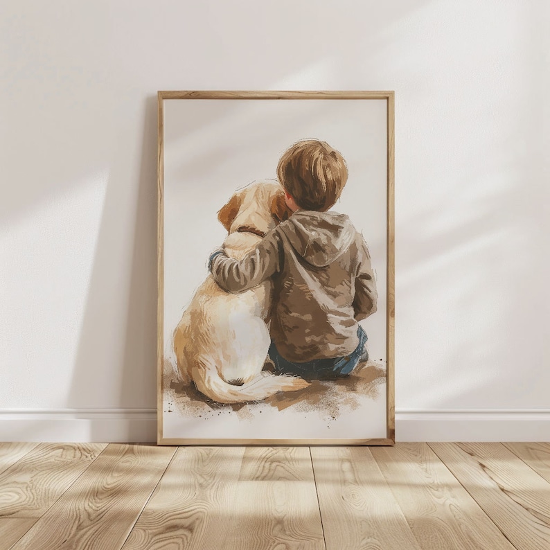 Labrador Retriever nursery print, Boy and Dog print, Toddler room decor, Dog nursery wall art, Kid room decor, Printable kids art, Download image 8