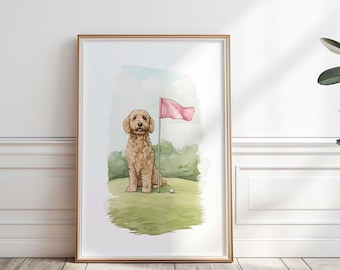 Goldendoodle Golf Print: Dog Nursery Wall Art (Digital Download)