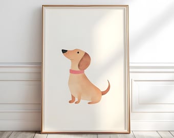 DACHSHUND Print, Wiener wall art for girl, Dog nursery printable art, Cute poster with dachshund, Wiener girly print, Digital Download,P531