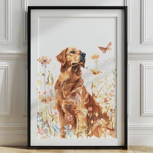 Impression Golden Retriever, art mural chiot, art mural pour chambre de chien, décoration de chambre de fille, art chien imprimable, impression chien doré rouge, téléchargement numérique