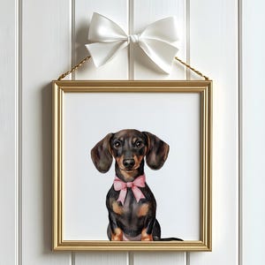 ダックスフントのプリント：茶色のダックスフント、ピンクの保育園