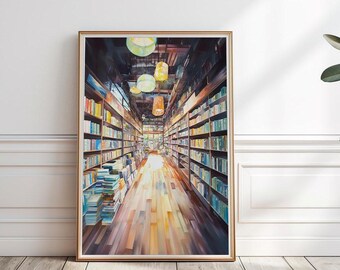 Buchhandlung Aquarell Malerei, Bibliothek Kunstdruck, Leseecke Dekor, Buchliebhaber Wandkunst, Bücher Plakat, Bücherwurm Kunstdruck, Printable,P #145