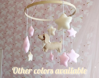 Dachshund Baby Mobile, Dachshund Mobile Nursery, Dachshund Nursery Decor, Dachshund Crib Mobile, Dog Cot Mobile, Custom Dog Mobile, P#341