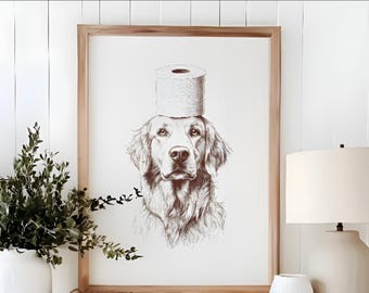 Funny Golden Retriever Toilet Paper Print: Dog Bathroom Humor (Digital Download)