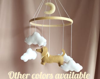 Dachshund Baby Mobile, Dachshund Mobile Nursery, Dachshund Nursery Decor, Dachshund Crib Mobile, Dog Cot Mobile, Custom Dog Mobile, P447