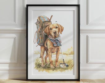 Impresión de golf de Labrador Retriever, arte de pared de golf de Labrador Retriever, perro jugando al golf, decoración de habitación infantil de golf, impresión de perro labrador, imprimible