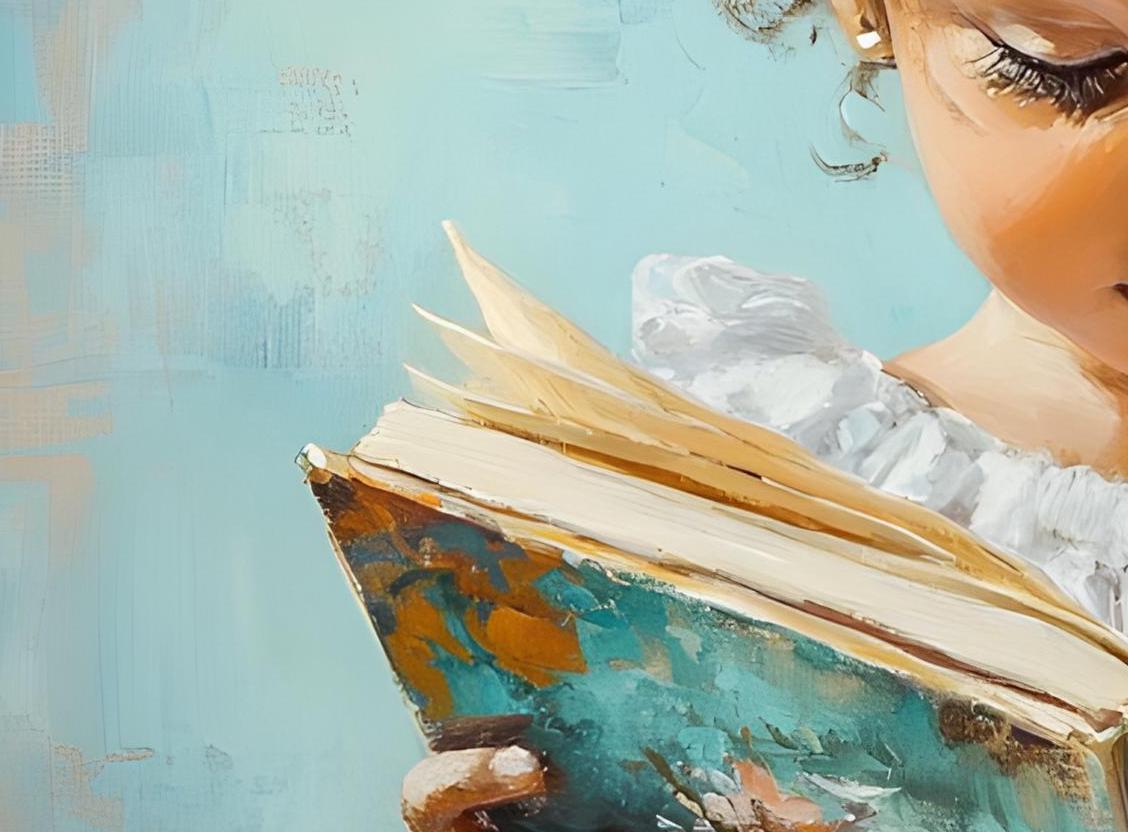 Black Little Girl Reading Print, Dark Skin Girl Reading a Book Painting ...