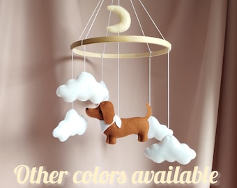 Dachshund Baby Mobile, Dachshund Mobile Nursery, Dachshund Nursery Decor, Dachshund Crib Mobile, Dog Cot Mobile, Dachshund Baby Shower, P617