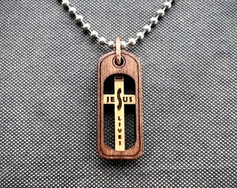 Collana Jesus Lives / Collana con 3 perle / Lightburn Ready / SVG / File tagliato al laser / Download immediato / Gioielli