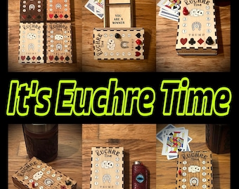 BOTH Euchre score keeper wooden pegs & Magnet card case laser cut file SVG instant download