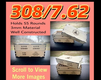 Munitiekratdoos 308/7.62 Kaliber Origineel lasergesneden bestand SVG direct downloaden
