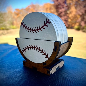 Original Baseball Coasters with living hinge holder laser cut file SVG Digital Download