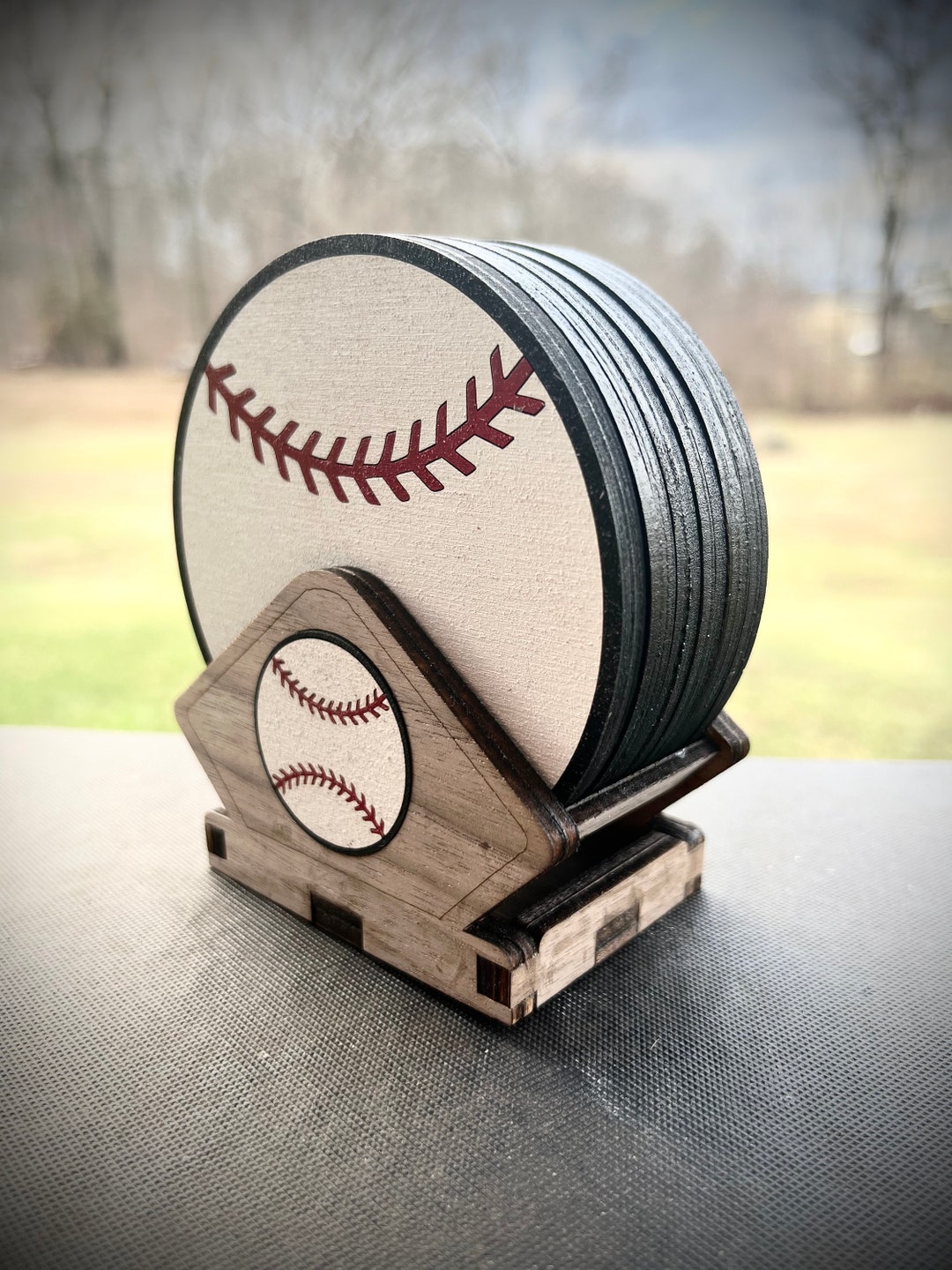 Original Baseball Coaster Set Plus Holder SVG Lightburn Instant