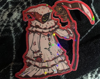 GRINNING GRIM REAPER Holographic Die Cut Vinyl Sticker