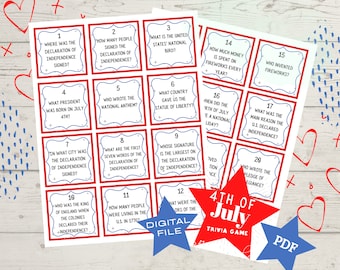 July 4th Trivia Game, Fourth of July Printable Games, Independence Game, July Fourth Printable Party Games