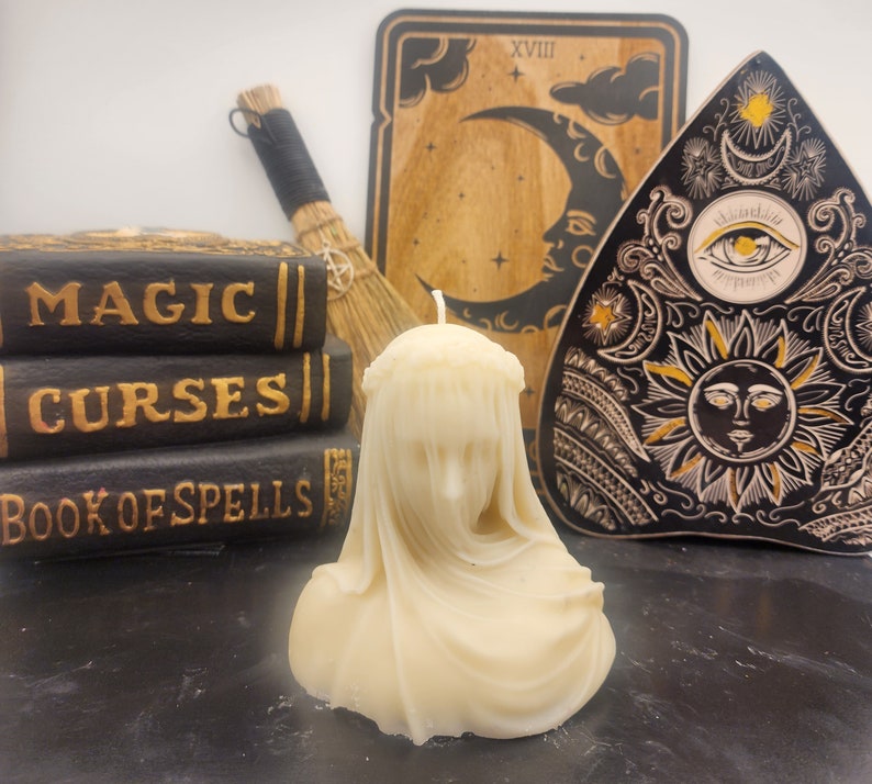 Veiled Lady Candle, Medium Virgin Mary Candle, Beautiful Veiled Woman, Witchy Candle, Gift for Mom, Gift for a Witch, Unique Candle image 5
