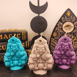 Scented Moon Goddess Candle, Unique Witchy Decor, Magical Altar Decoration, Phases of the Moon Candle