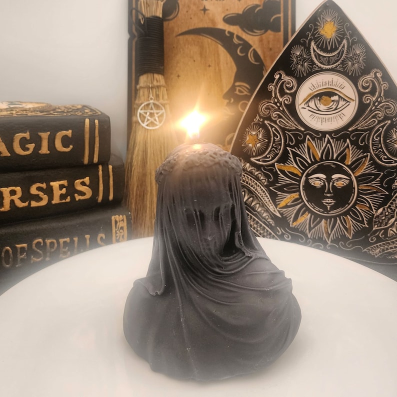 Veiled Lady Candle, Medium Virgin Mary Candle, Beautiful Veiled Woman, Witchy Candle, Gift for Mom, Gift for a Witch, Unique Candle image 6