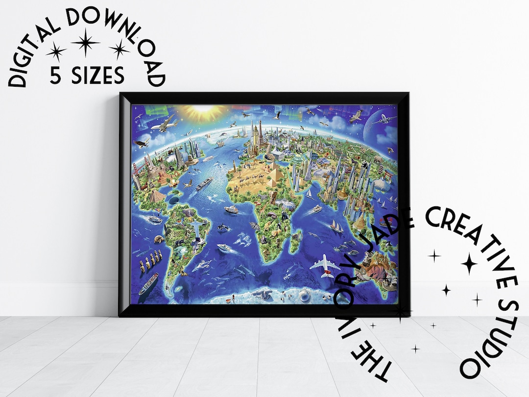 World Landmarks Map Instant Digital Download History Social - Etsy