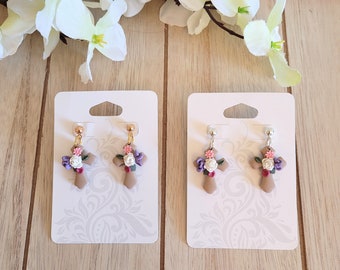 Clay floral cross earrings, Easter earrings, spring floral earrings, Christian earrings, religious jewelry, rose earrings, daisy earrings