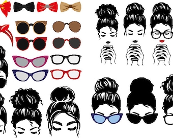 Paquete de moño desordenado svg, Momlife svg, mamá calavera svg, Mom Life svg, mamá e hija svg, Mom life Kid Life Png, gafas svg, svg, dxf, png, ai
