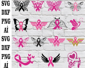 Breast Cancer SVG bundle, Cancer Ribbon Svg, Pink ribbon Svg,Ribbon Vector, Cancer Awareness Ribbon Png,Breast Cancer Bundle SVG,svg,dxf,png