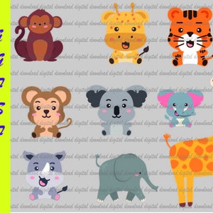 Woodland Animals SVG,Cut File,Layered,Monkey svg,,Birthday ,Cute,Leaf,Leaves,Clipart,Silhouette,baby Giraffe svg,tiger svg,Baby elephant