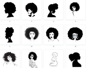 Afro Woman SVG, Afro Girl Svg, Afro Queen Svg, Afro Lady Svg, Curly Hair Svg, Woman, For Cricut, For Silhouette, Cut Files, Dxf, Png,Women