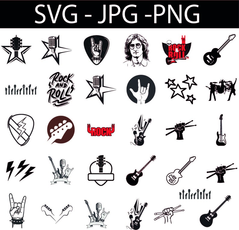 Bundle, Rock and Roll Svg Bundle Clipart - Rock'n Roll, Guitar - Svg ...
