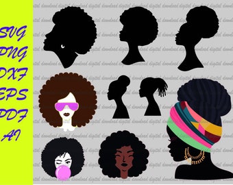 Mujer Negra con Gafas svg, Afro Mujer svg, Cabello Natural svg, Melanina svg, Historia Negra svg, Archivo para Cricut, Descarga instantánea, Cortable