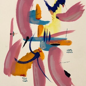 Bird with Disassembled Flower - Original Painting (9x12)