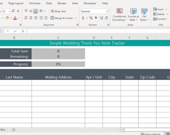 Wedding Thank You Note Tracker | Easy To Use | Excel File Available For Instant Download