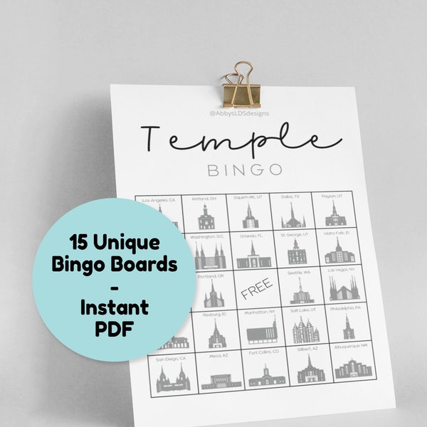 LDS Temple Singing Time BINGO LDS Printable General Conference Printable lds Primary Singing Time Come Follow Me I love to see the temple